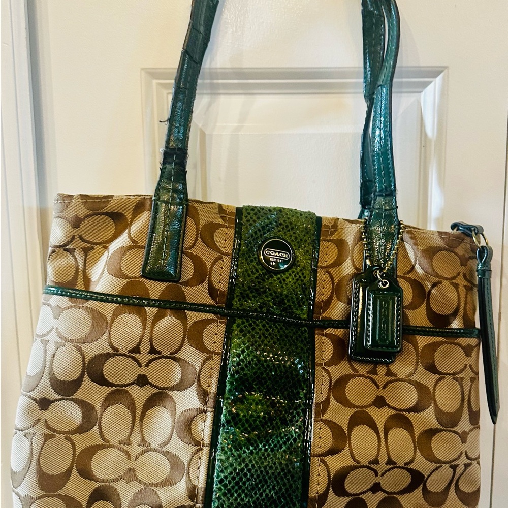 Coach Signature Tote with Green Accents